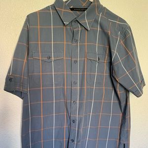 It’s half sleeve gray and light blue color,large size,seanjohn brand shirt.